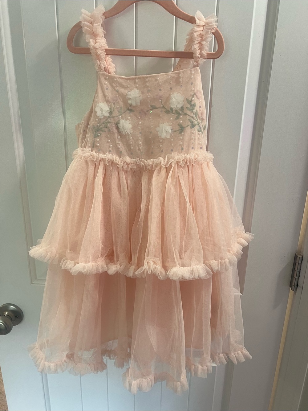 Shabby Chic Pink Tulle Dress with Beaded Detail